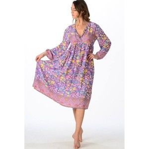 NWOT WALKER & WADE JENNY BOHO FLORAL PRINT MIDI DRESS IN AMETHYST SIZE SMALL